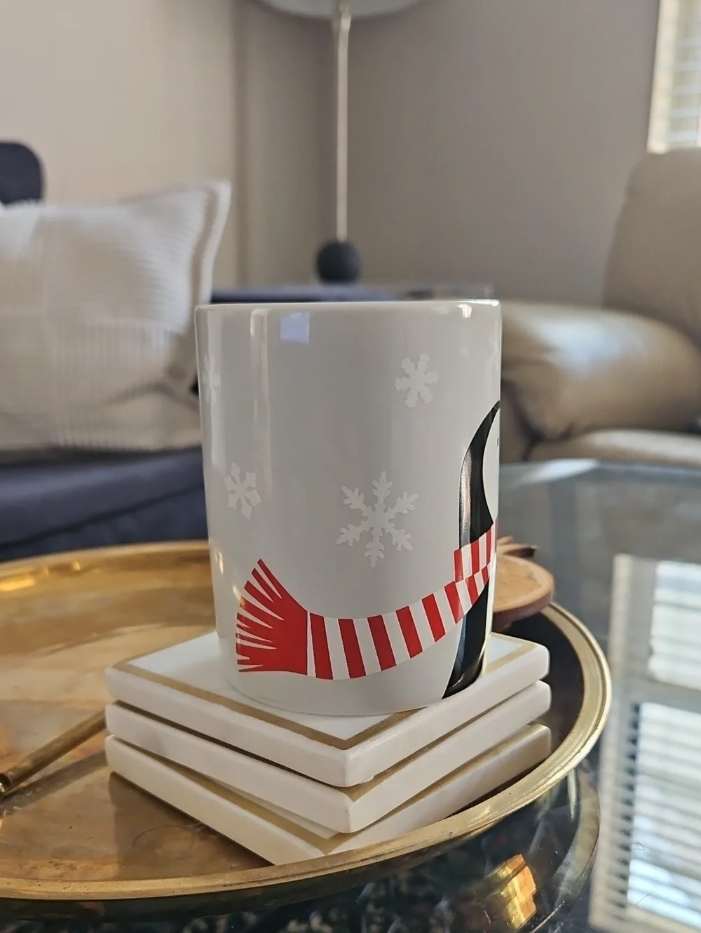 Crate & Barrel Penguin Mug Christmas Holiday Winter Joan Anderson 2020